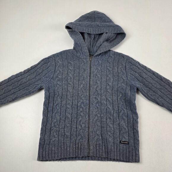 VTG Y2K Abercrombie & Fitch Sweater Womens M babydoll Hooded Cable Knit Wool - Picture 2 of 10
